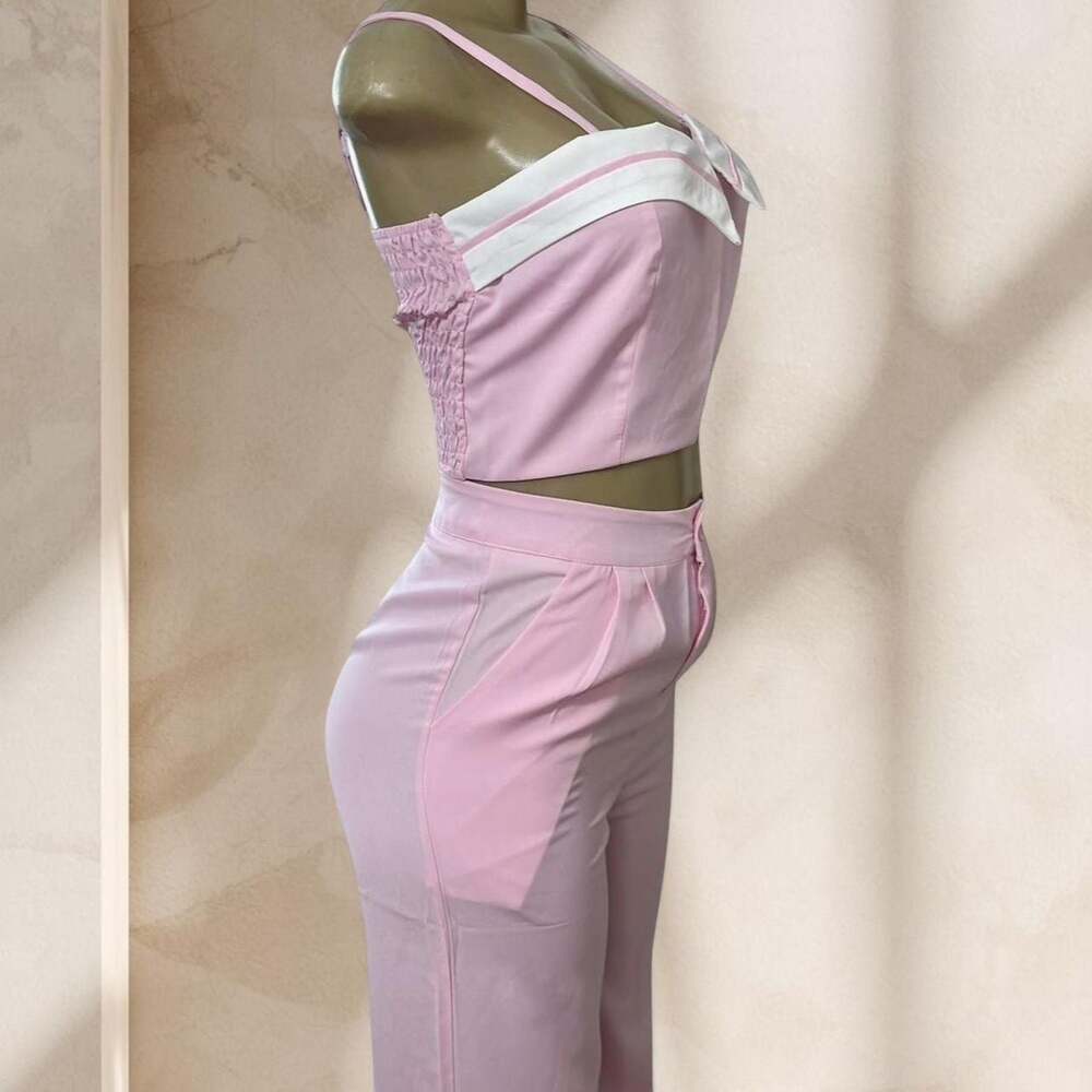Pink Two Piece Set – Crop Top & High Waisted Pants Soft Girl Chic Outfit ✧ M